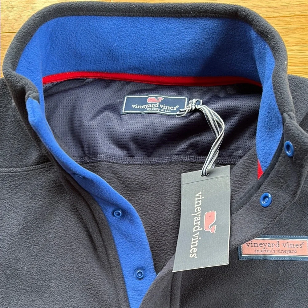 Vineyard Vines Nautical Navy Fleece Pullover with Blue Accent